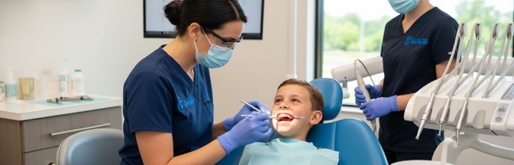 Child smiling during dental visit at family dental office in Valdosta GA.